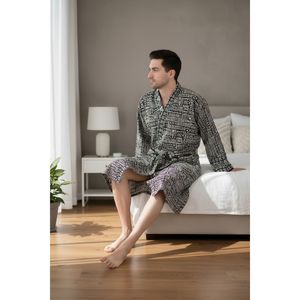 Pure Cotton Lightweight Loungewear Handblock Printed Indian Style <b>Kimono</b> for Men Boho <b>Beach</b> Coverup Dressing Gown Men's Swimwear - Product Image 6