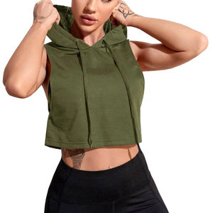 En gros 2025 femmes décontracté sans manches recadrée à capuche débardeur pas cher blanc coton Polyester haut court avec trou décoration - Product Image 6