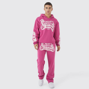 Conjuntos de Sudadera con Capucha y Pantalones Deportivos de Invierno, de Poliéster/Algodón, Felpa, Tinte Liso, Bordados y con Cuentas - Product Image 1