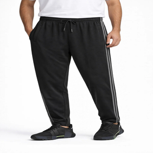 Pantalones Deportivos Negros Personalizados para Hombre con Rayas Laterales, Cintura Elástica con Cordón, Joggers Casuales de Tejido de Punto Medio - Product Image 1