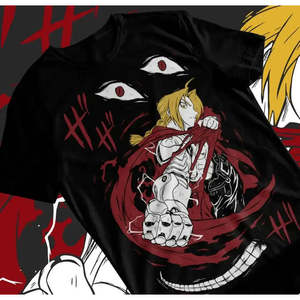 100% Cotton Fullmetal Alchemist Brotherhood Edward Elric T-Shirt Compressed Jersey Solid <b>Animated</b> Pattern 300 Grams Fabric - Product Image 4
