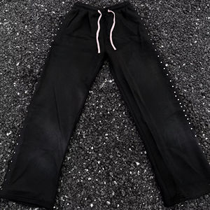 2026 Top Trending OEM Custom logo 100% French Terry Cotton Oversize <b>Baggy</b> Acid Wash Rhinestone Sweatpants <b>Jogger</b> for <b>Women</b> - Product Image 1