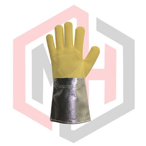 Gants de soudage aluminisés 11 oz en cuir résistant à la chaleur/au feu, antistatiques, pour Mig Tig Stick Forge BBQ Grill Cheminée, avec poignet en tricot - Product Image 2