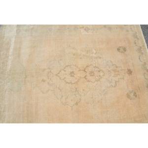 Alfombra turca vintage de 5,2x10,8 pies, lana blanca y beige hecha a mano con pelo de felpa, patrón Rectangular de Tabriz para dormitorio - Product Image 5