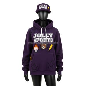 Sweat à capuche pour femme 320 GSM Coton Polyester Doux Respirant Couleur violette Broderie Patch Logo personnalisé Basiques pour femmes Sweats à capuche - Product Image 1