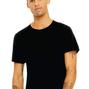 Camiseta de manga corta Triblend Unisex, Camiseta de algodón 50% rayón 25% poliéster 25% Airlume peinado y anillo, solo 3,8 oz, color negro sólido - Product Image 4