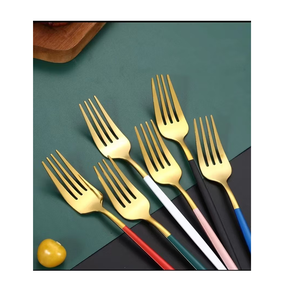 Juegos de tenedores de latón con aspecto de tendencia Juego de tenedor de vajilla de boda de acero con espejo con mango de PVD Diseño increíble Mango de latón - Product Image 1