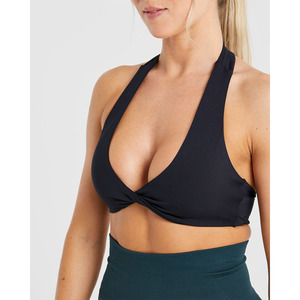 Soutien-gorge de sport dos nu noir de marque en gros avec encolure en V décolleté ouvert dos détail soutien-gorge de sport fitness pour femmes adultes à impact élevé - Product Image 1
