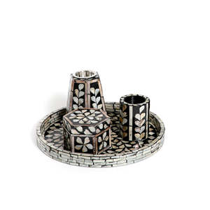 Wholesale Metal Hammered Serving Bowl with Mother of Pearl Design Elegant Stand for Decorative Serving Trays - Product Image 3
