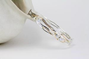 925 Sterling <b>Silver</b> Moonstone <b>Bangle</b> with Gold Details, Moonstone <b>Bracelet</b>, Organic Statement <b>Bangle</b>, <b>Silver</b> <b>Bangle</b> for Women - Product Image 3