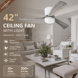 Ventilador de Techo Moderno de 42 Pulgadas con Luz, Control Remoto, Perfil Bajo, LED, Acabado en Madera, Montaje Empotrado para Sala de Estar - Product Image 1