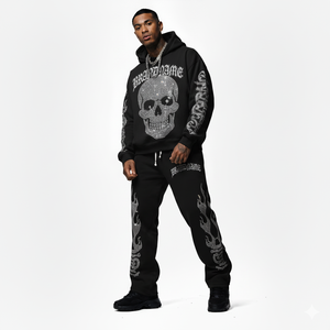 Conjunto Deportivo Negro con Estampado Gráfico Extra Grande para Hombre, Sudadera con Capucha y Pantalones Deportivos para Hombre - Product Image 1