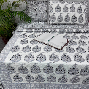 Couette florale 100% coton imprimée par bloc de main fait par artisan avec des housses d'oreiller ensemble de couette en coton Jaipur fait main écologique - Product Image 1