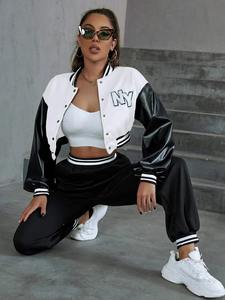 Veste universitaire personnalisée pour femmes Veste de baseball Letterman OEM avec manches en cuir et broderie en chenille - Product Image 6