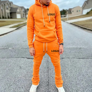 Custom Logo Acid Washed Sweat Suits Custom 100% Cotton Terry Oversized Tracksuit Men Flare Stacked Sweatpants and Hoodie Set - Product Image 2