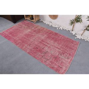 Vintage 3.6 X 7 ft Pink Turkish <b>Rug</b> Handmade Boho Patchwork Wool with Latex Backing Rectangular <b>Bedside</b> <b>Rugs</b> - Product Image 4