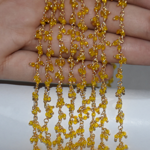 2mm Yellow Hydro quartz Beads <b>Cluster</b> Rosary chain. gold plated wire wrapped <b>Cluster</b> Rosary Chain. chain for Jewelry making - Product Image 1