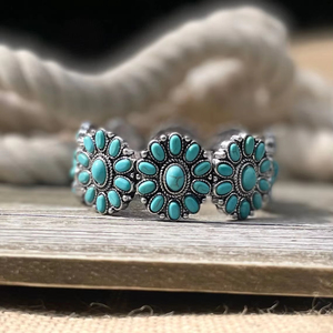 Western Turquoise Flower Concho Stretch Bracelet/Cuff Bracelet 925 Sterling Silver Bracelet Turquoise Bracelet Mother's Day Gift - Product Image 1