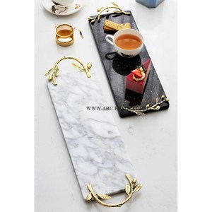 Admirable diseñador forma rectangular mármol blanco bandeja para servir comida conjunto de 2 más vendidos único suministro de bandeja de mármol decorativo - Product Image 5