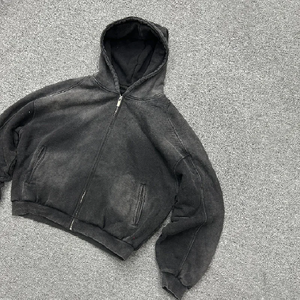 Sweat à capuche personnalisé pour hommes 450 Gsm vierge poids lourd surdimensionné français éponge goutte épaule recadrée Boxy surdimensionné pleine fermeture éclair à capuche - Product Image 2