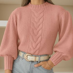 Suéter de Manga Larga para Mujer de Alta Calidad, 100% Algodón, Color Sólido, Encaje, Borla, Botón, Logotipo Personalizado en la Parte Delantera, Estilo Casual - Product Image 1