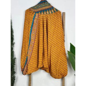 Pantalon Harem en Soie Recyclée Style Afghane Coupe Décontractée Yoga Indien Fait Main Genie Drop Unisexe Bohème Hippie Pyjama de Nuit Robe Décontractée - Product Image 1