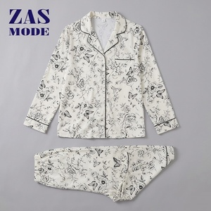 Nouvel arrivage – Ensemble pyjama d'été en coton pour femme, style mignon, haut à manches longues et pantalon long, col à revers – Vente en gros - Product Image 1
