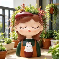 Pot de fleurs en forme de fille de dessin animé de 9 pouces pour l'été, arrangement de balcon et de cour, plante succulente verte, cadeau de déménagement