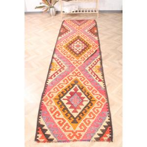 3x11 ft Turkish Rug, Vintage <b>Runner</b> Rug, <b>Red</b> Solid Wool Rug - Product Image 1