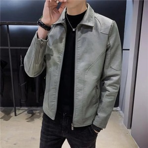 Men's New Spring Autumn Split Leather Jacket Design Slim Pocket Male Motorcycle Jacket Hot Sale Fashion Coat Canvas Fabric - Product Image 3