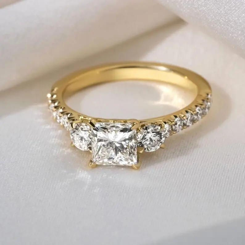 IGI 공주 실험실 성장 다이아몬드 반지 14K 골드 랩 제작 결혼 및 약혼 반지 또는 밴드 용 다이아몬드 반지
