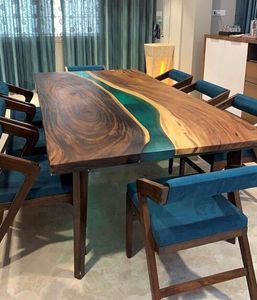 CHAMBRE ARTISANALE TABLE RONDE EN RÉSINE ÉPOXY POUR SALLE À MANGER Meubles Table de rivière en bois et résine pour bureau à domicile - Product Image 5