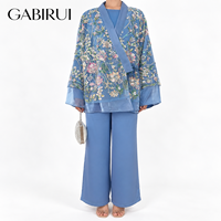 Ensemble 3 pièces en satin, haut, pantalon, veste brodée de fleurs à paillettes, tenue de luxe, mariage musulman, fête de l'Aïd, MSL897