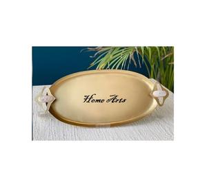 Plateau de service alimentaire en métal de qualité supérieure avec poignée en résine Dernier design Plateau de service alimentaire de couleur or en Inde - Product Image 4