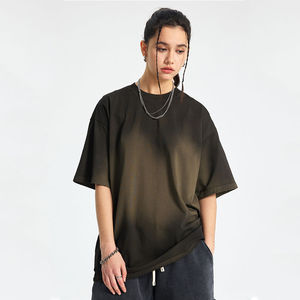 Camiseta de Manga Corta para Hombre, Estilo Americano Vintage de Verano, 100% Algodón, Lavada, Desgastada, Teñida con Spray - Product Image 5