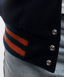 Veste de sport pour femme sur mesure en laine bleu royal et manches en cuir orange brûlé, respirante - Product Image 5