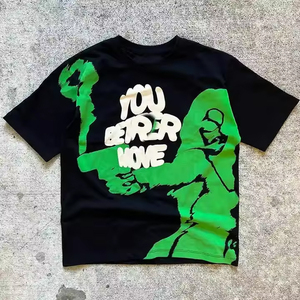 Camiseta de fabricante de impresión gráfica personalizada 100% algodón hombres peso pesado Vintage desgastado de gran tamaño Boxy bordado camisetas - Product Image 1