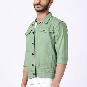 Vente en gros d'usine vestes en jean personnalisées de haute qualité pour hommes, garçons vestes en jean de couleur vert clair pour hommes, logo personnalisé Service OEM - Product Image 2