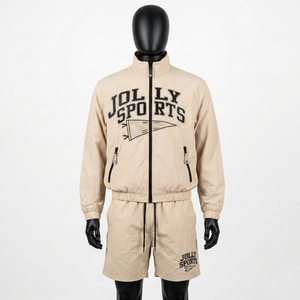 Conjunto Corto de Chaqueta Cortavientos para Hombre, 150 GSM, Poliéster Taslon, Color Beige Arena, Logotipo Bordado Personalizado - Product Image 3