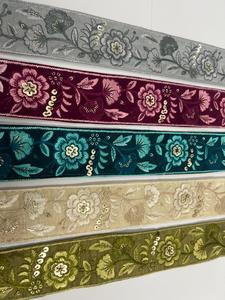 Lujo hecho a mano 9 Mtr. Vestidos de encaje Bolsos Elegante Casual Étnico Diseño tradicional Simple 3D Floral Bordado Fancy 3D Flower - Product Image 2