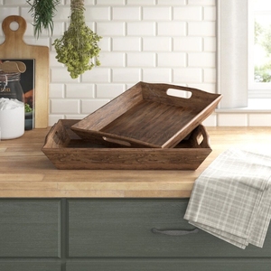 Plateau en bois le plus vendu de couleur grise élégante avec forme ronde et finition lisse, parfait pour un service et une décoration élégants - Product Image 3