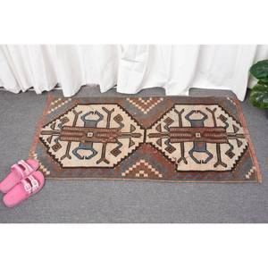 Alfombra Kilim turca Vintage de 180cm X 360cm en yute de lana Beige marrón, respaldo de látex 3D para patrón de retazos Rectangular de entrada - Product Image 3