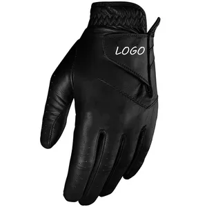 Luvas de golfe pretas de alta qualidade para mão esquerda sintética/Cabretta plus size premium para homens e mulheres logotipo personalizado OEM