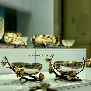 ชามอลูมิเนียมเคลือบทองลายดอกไม้ทำจากเงินเงางามหรูหราทำจากโลหะ - Product Image 3