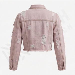 <b>Winter</b> Fashion Top Chic Women Ripped Denim Jackets Washed Customized Color Soft Distressed Regular <b>Coat</b> Faux Pockets Cotton - Product Image 2
