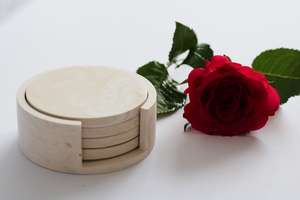 Juego de soporte y posavasos, 4 piedras de mármol, efecto Beige, jesmonita hecha a mano, minimalista, neutro, decoración del hogar, vasos y regalos - Product Image 3