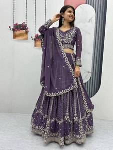 Blusa bordada Georgette lavanda de tendencia-Conjunto Lengha Choli con estilo étnico Dupatta para fiesta - Product Image 3
