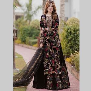 Venta caliente diseñador marrón seda Salwar Kameez vestido étnico pakistaní para fiestas formales inspirado India Pakistán-WS INTERNATIONAL - Product Image 3