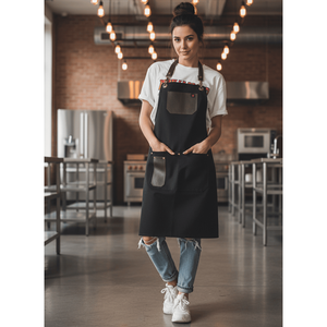 Delantal de Cuero Negro de Alta Calidad con Tirantes Cruzados, Reutilizable, para Baristas y Jardinería, con Logotipo Bordado, para Restaurantes y Limpieza - Product Image 1
