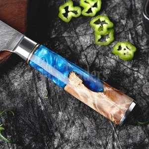 Ensemble de couteaux de chef en acier Damas de haute qualité, 7 pièces, fabrication artisanale, qualité supérieure, avec manche en bois et résine, personnalisable OEM - Product Image 3
